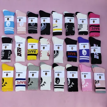 Custom designer embroidery logo Bape sport cotton sock unisex bape socks mens with sleeves