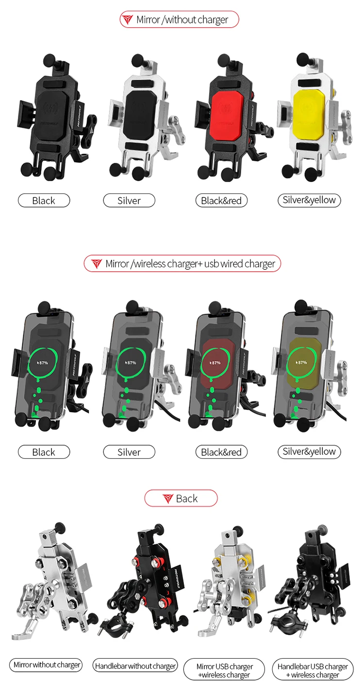 Motowolf Motorcycle aluminum alloy anti-shake and anti-shake wireless fast charging Motorbike mobile phone holder with charger