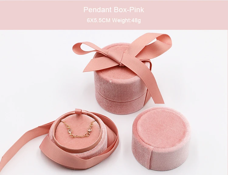 Wholesale Custom Velvet Jewelry Box Ribbon Pendant Necklace Ring Box