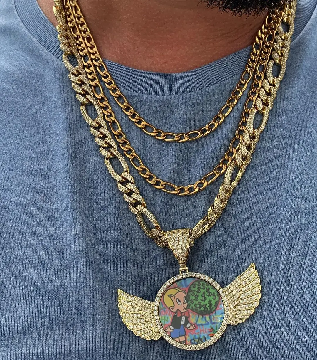 Iced Out Bling Gold Silver Hiphop Men's Jewelry 12mm Figaro