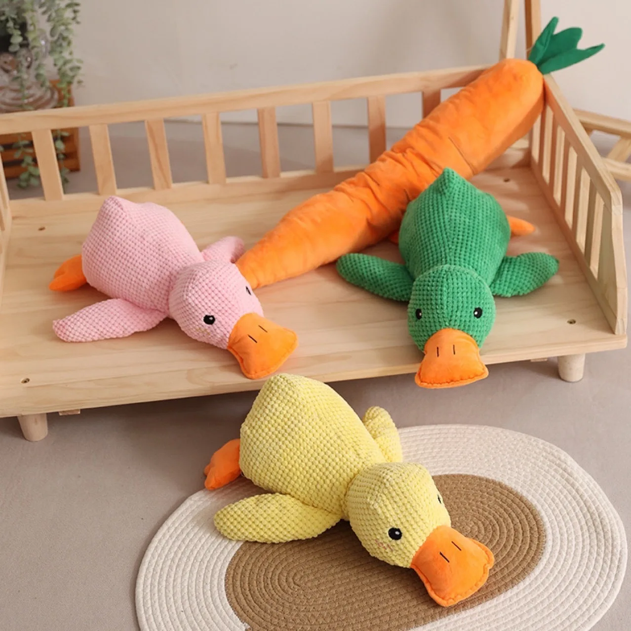 Newest Dog Calming Duck Toy Yellow Pink Unbreakable Stuffed Plush Dog Toy for Aggressive Chewers Resistant Squeaky Duck Dog Toys