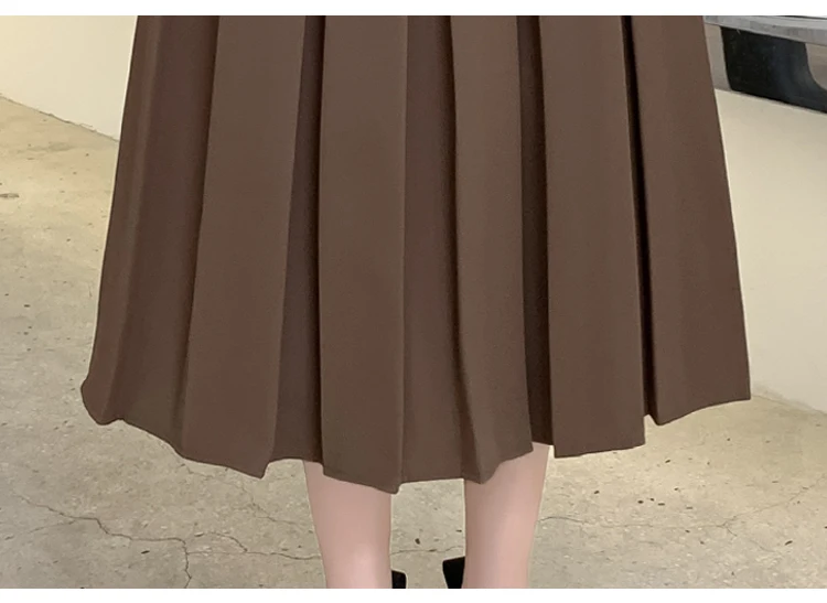 2023 frühjahr und Sommer Neue Stil mit Hemd Kaffee Farbe Plissee Halb S frauen Hohe Taille ein Wort in die Lange Half214_voghion.com