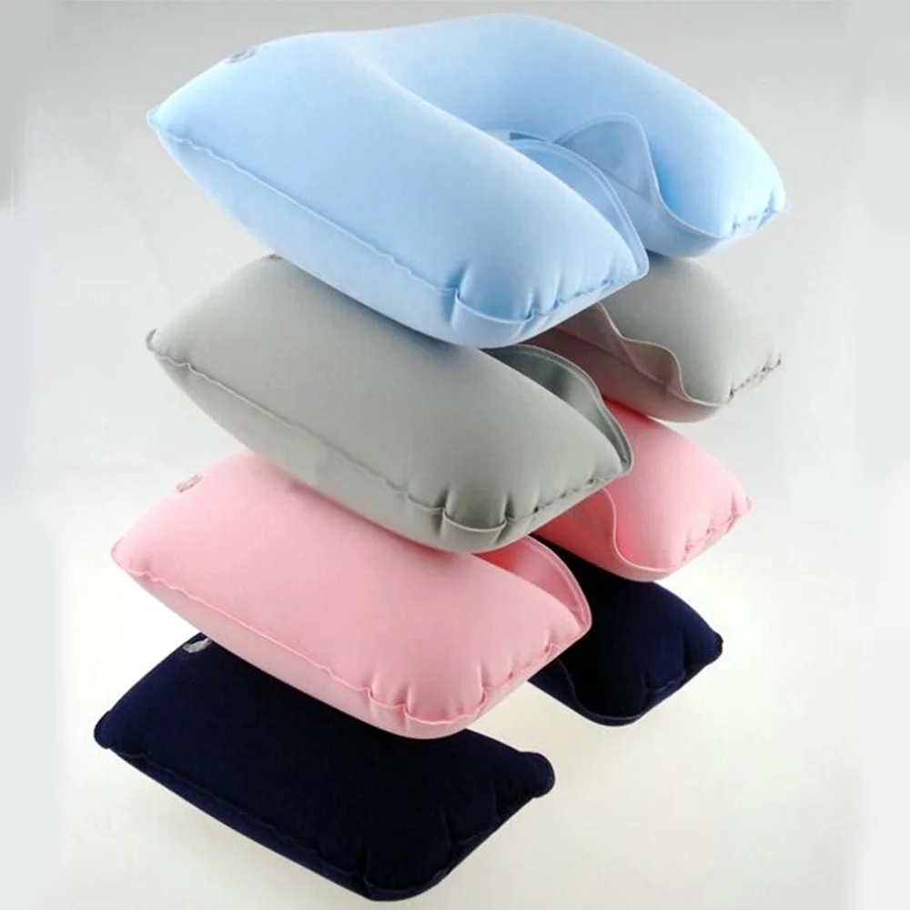 Custom Push Button Inflatable air Pump Soft Neck Support Travel Airplane Pillow for Airplanes