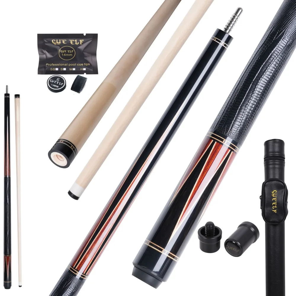 Cueelf Fashion Luxury Solid Wood Pool Cue Stick Inlay Design Cocobolo with Ebony Lizard Skin Grip Billiard Pool Cue