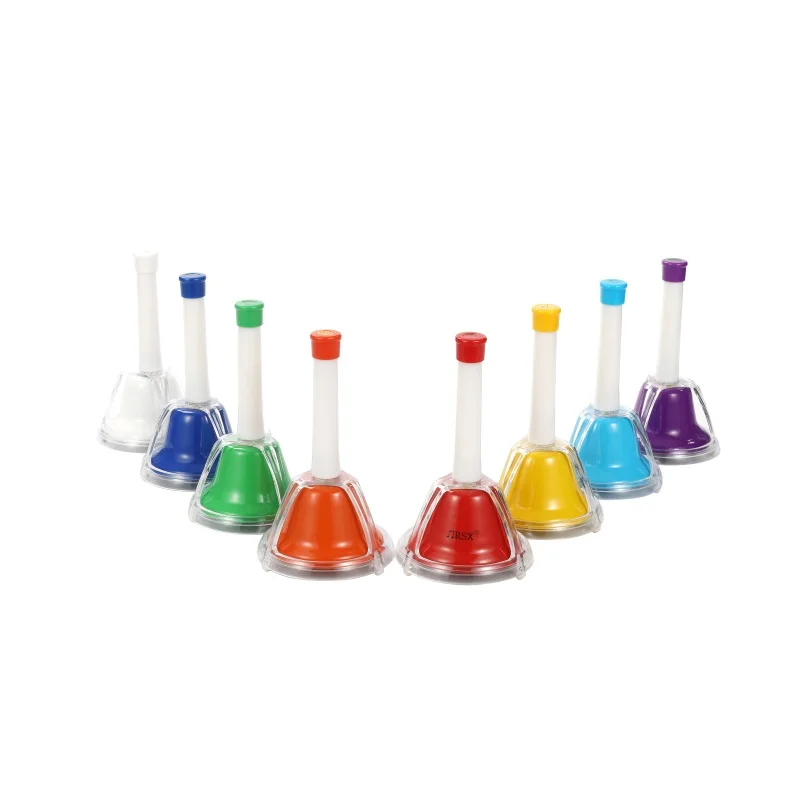 Детский красочный маленький 8 note 8 tong металлический пластиковый музыкальный инструмент латунные наборы колокольчиков