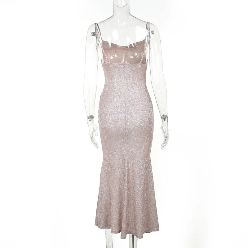 Customized Elegant V-Neck Sparkly Dress Women Korean Fashion Sexy Sequin  Off Shoulder Dress Ladies Spaghetti Strap Evening Dress