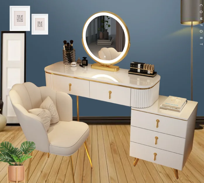Minimalist Light Luxury Dressing Table Set Bedroom Storageintegrated Dressing Table with LED Lights Wall Mounted Dressing Table