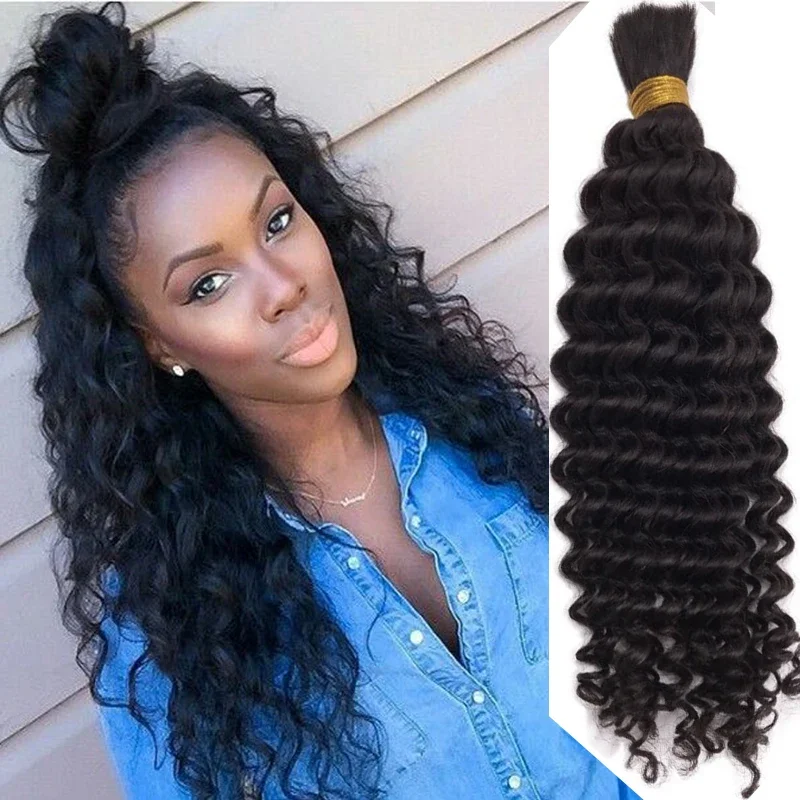Deep Wave Echthaar Extensions Indisches Remy Haar Flechten Bulk 1/3Stk Bundles Natürliche Farbe_voghion.com