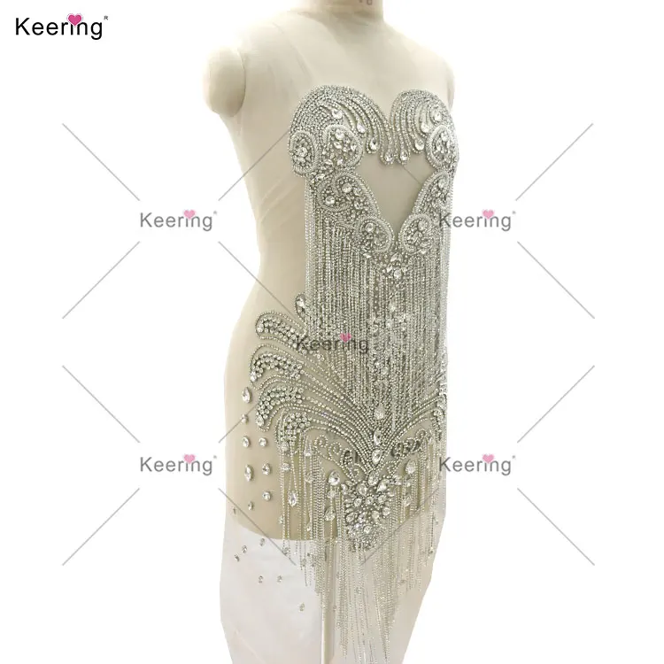 WDP-620 Keering 2025 Prom Newest Design Love Shape Rhinestone Applique With Two Rows Rhinestone Chains Bodice for Garment Dress