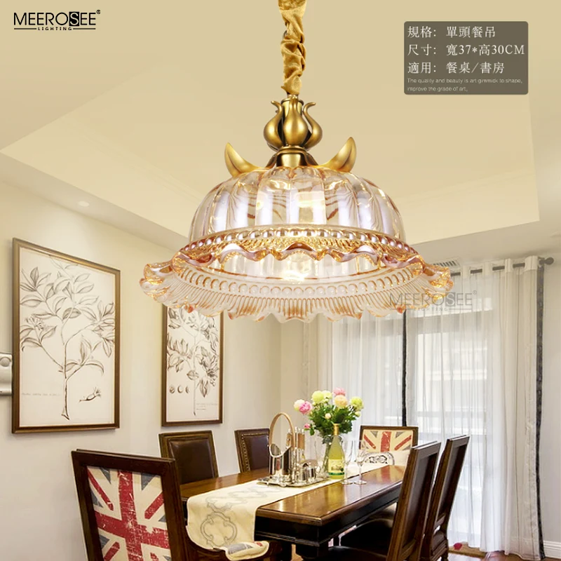 MEEROSEE Custom Made Design Copper Chandelier Glass Chandelier Light Brass Lighting Fixture MD83093