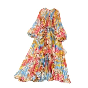 Women's Dress Lady Dress Women's Clothing Strap Floral Print Long Sleeved Casual Holiday Dress