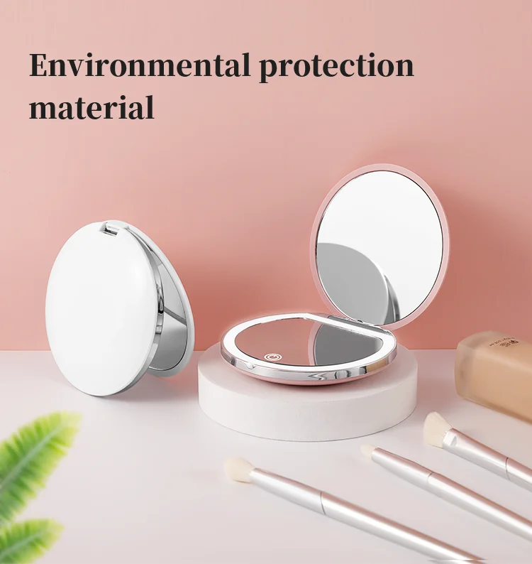 Cute Touch Mini Round Compact Light Mirror Beauty Vanity Cosmetic Double Side Pocket Travel Led Makeup Mirror With Lights