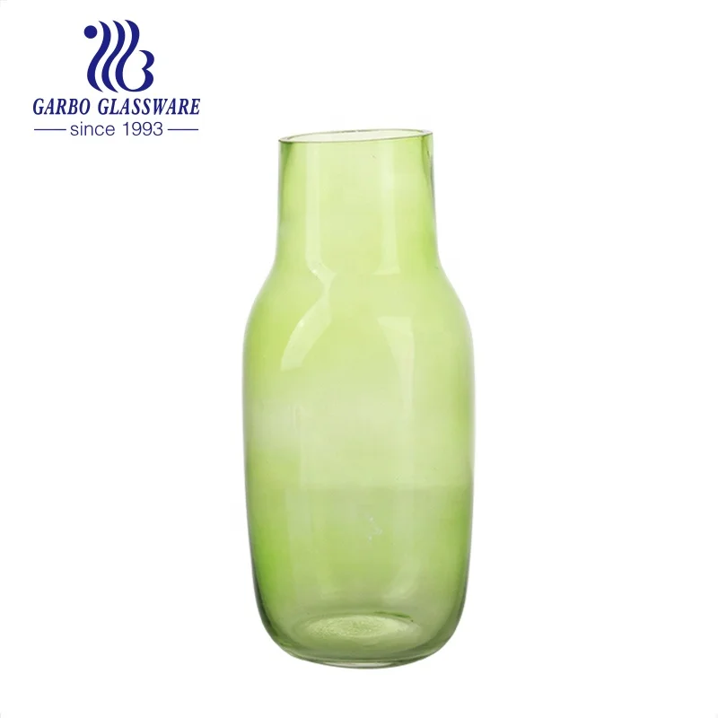 Simple Design Modern Glass Clear Flowers Vase with Spray Color Green Vases Light Green Decorative for Home Use Flower Glass Vase