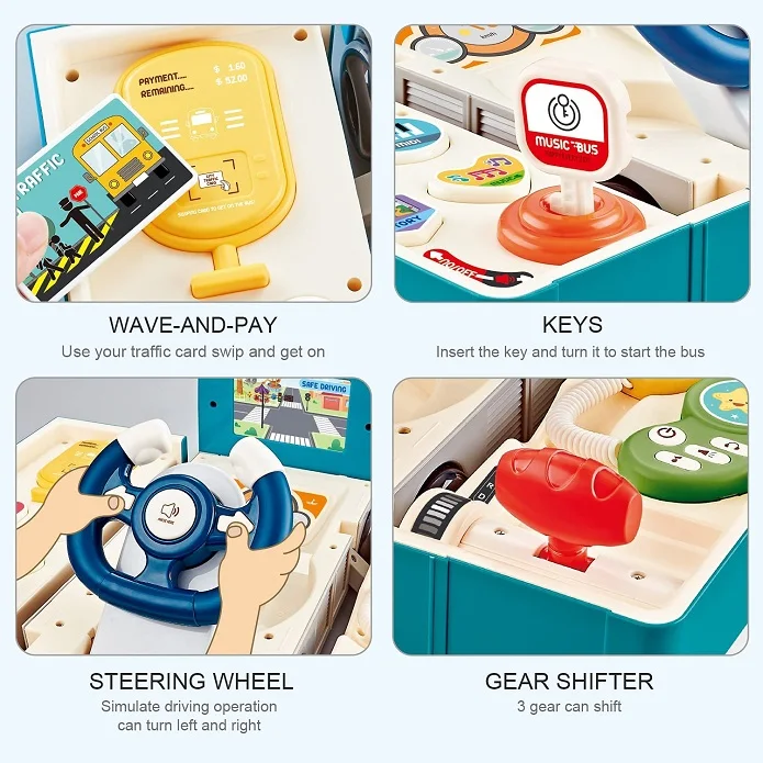 Kids Play Vehicle with Sound and Light Steering Wheel Musical School Bus Toy for Toddler