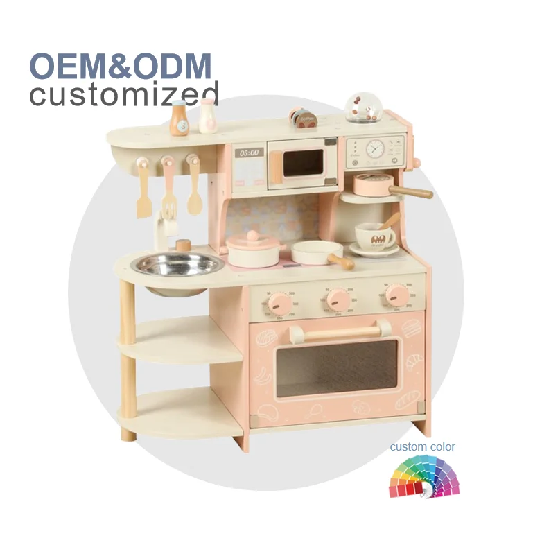 4-Year Old Wood Kitchen Toys for Girls Whole Set DIY Market Stall Stove Talent Chef Appliance & Storage for Preschool & Daycare