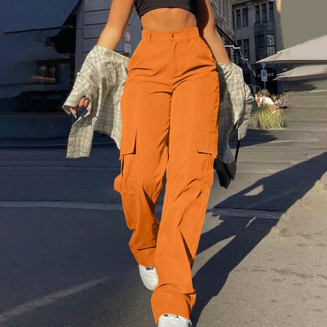 2426 New Spring Summer Women Cargo Pants With Pockets Straight Loose High Waist Ladies Pants Trousers