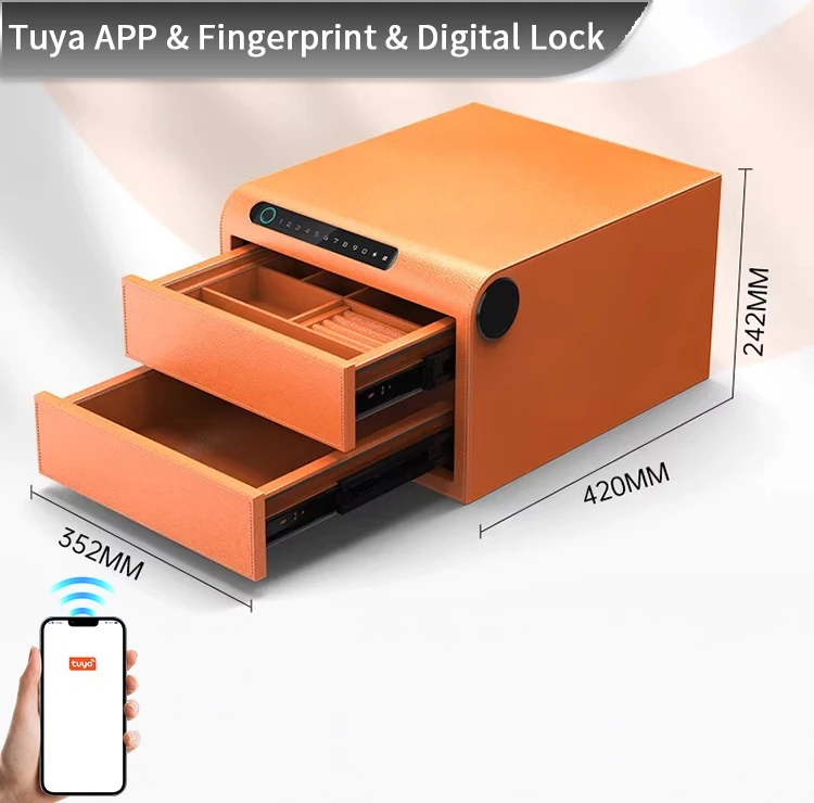 F2-2A CEQSAFE Smart TUYA APP WIFI Smart Fingerprint Jewelry Safe Box Double Drawers for Home Use