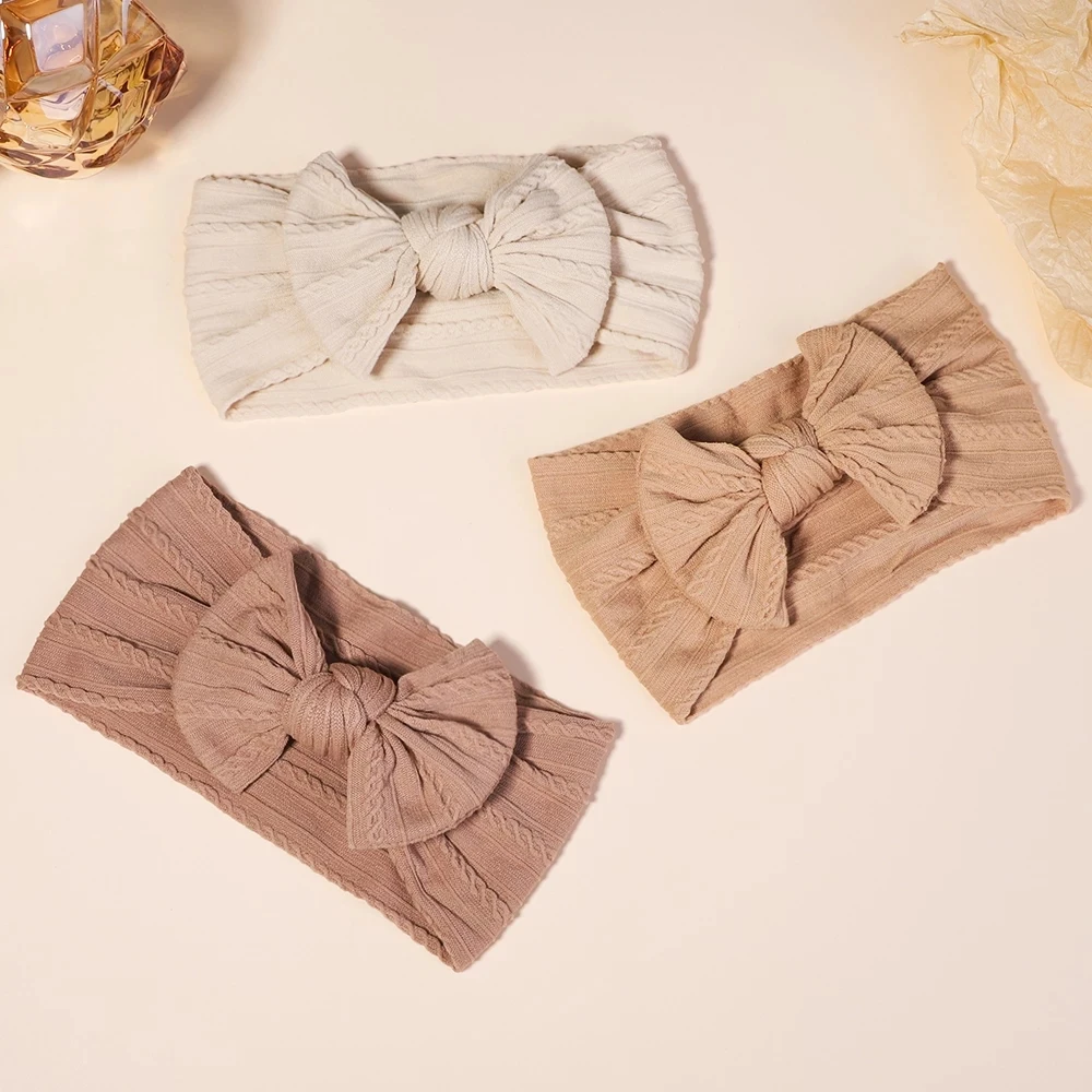 3pcs/lot Cable Knit Children Baby Girl Super Soft Stretchy Nylon Bows