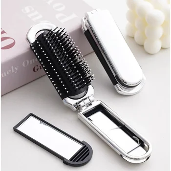 Hot Sale Pocket Mini Foldable Hair Brush Folding Mirror With Hair Comb With Makeup Mirror Comb