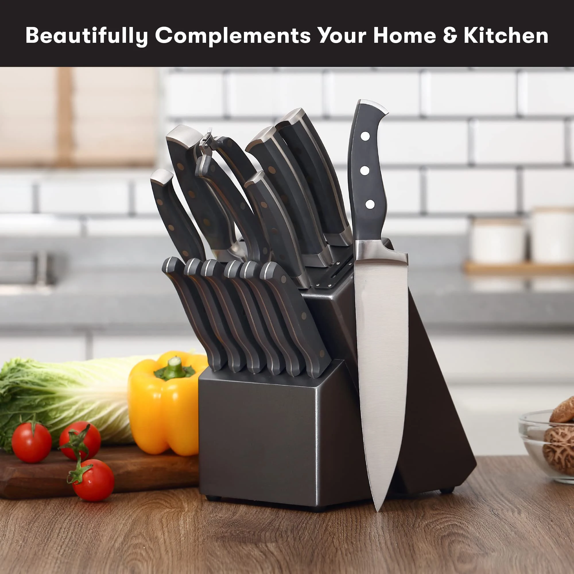 Kitchen Chef Knife Integrated Sharpener Steak Knives Shear 15 Pcs