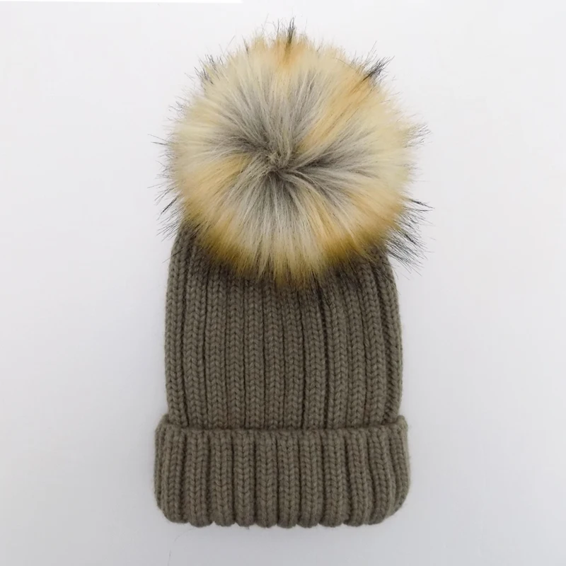 15cm Faux Raccoon Fur Beanie Hats Wholesale Pom pom Hat