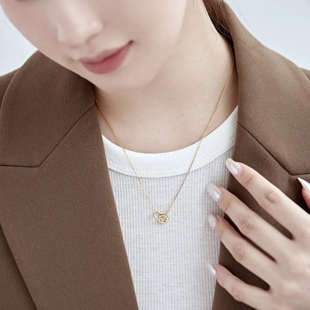 KAKODIY Luxury New Design Cubic Zirconia Jewelry 925 Sterling Silver Necklace Double Ring Pendant Necklace for Women Valentine's Day detail 1