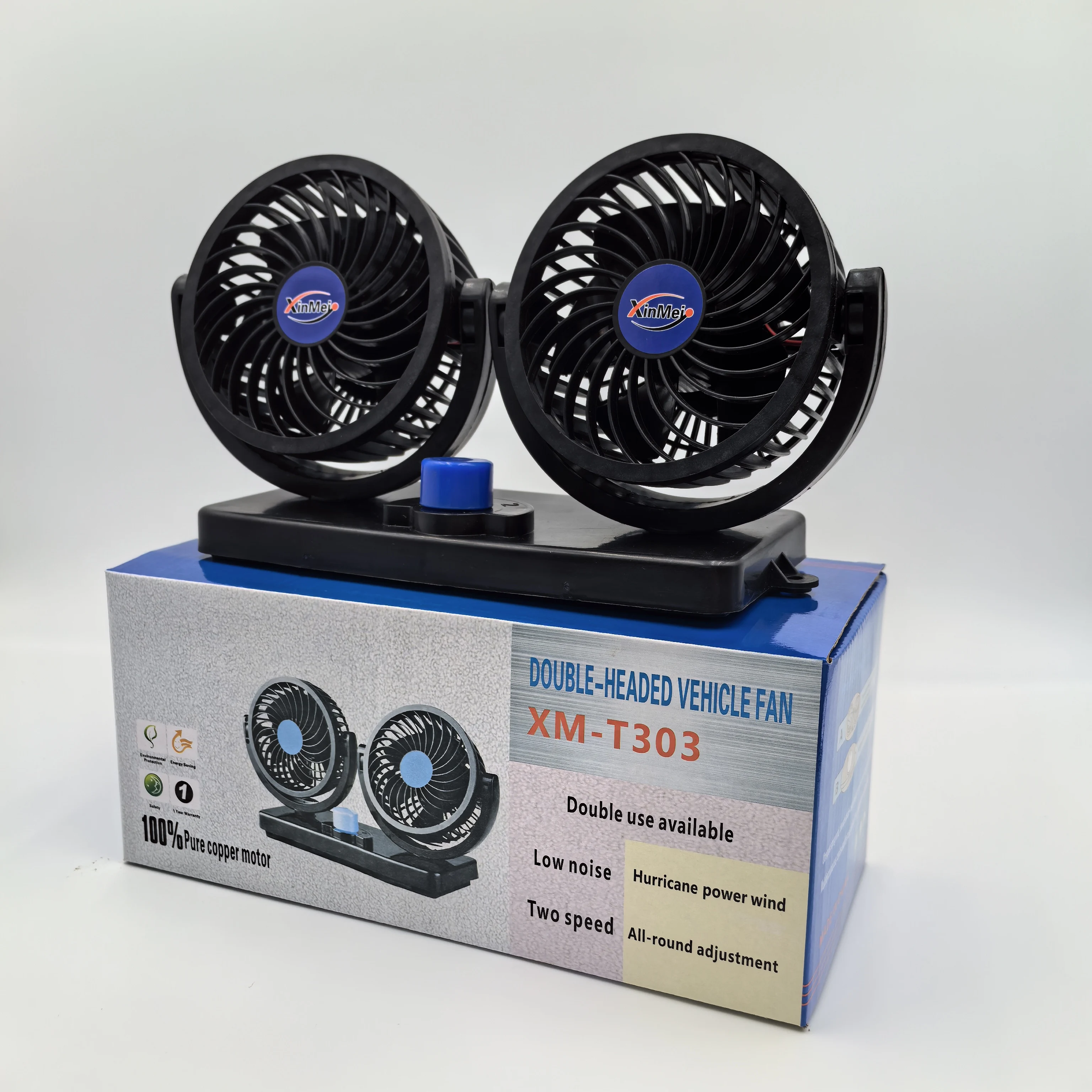 Регулируемый штормовой вентилятор Автомобильный Электрический с низким уровнем шума и 2 головками автомобильный вращением на 360 градусов