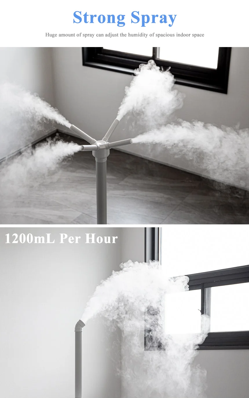 RUNAL 13L Easy to Move Tall Anion 4 Head Mist Maker 4Head Fogger Spray Big Ultrasonic Air Humidifier With Wheel for Plant Flower