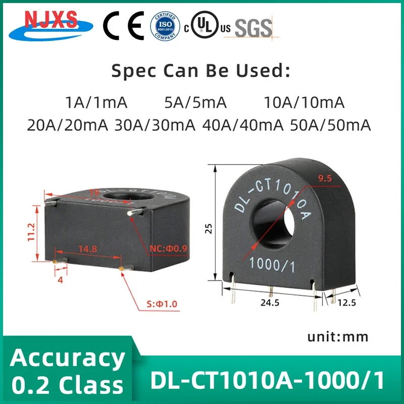 Mini Current Transformer NJXSE PCB Mount Mini Current Transformer 1A 5A 50A 60A DL-CT505D DL ...