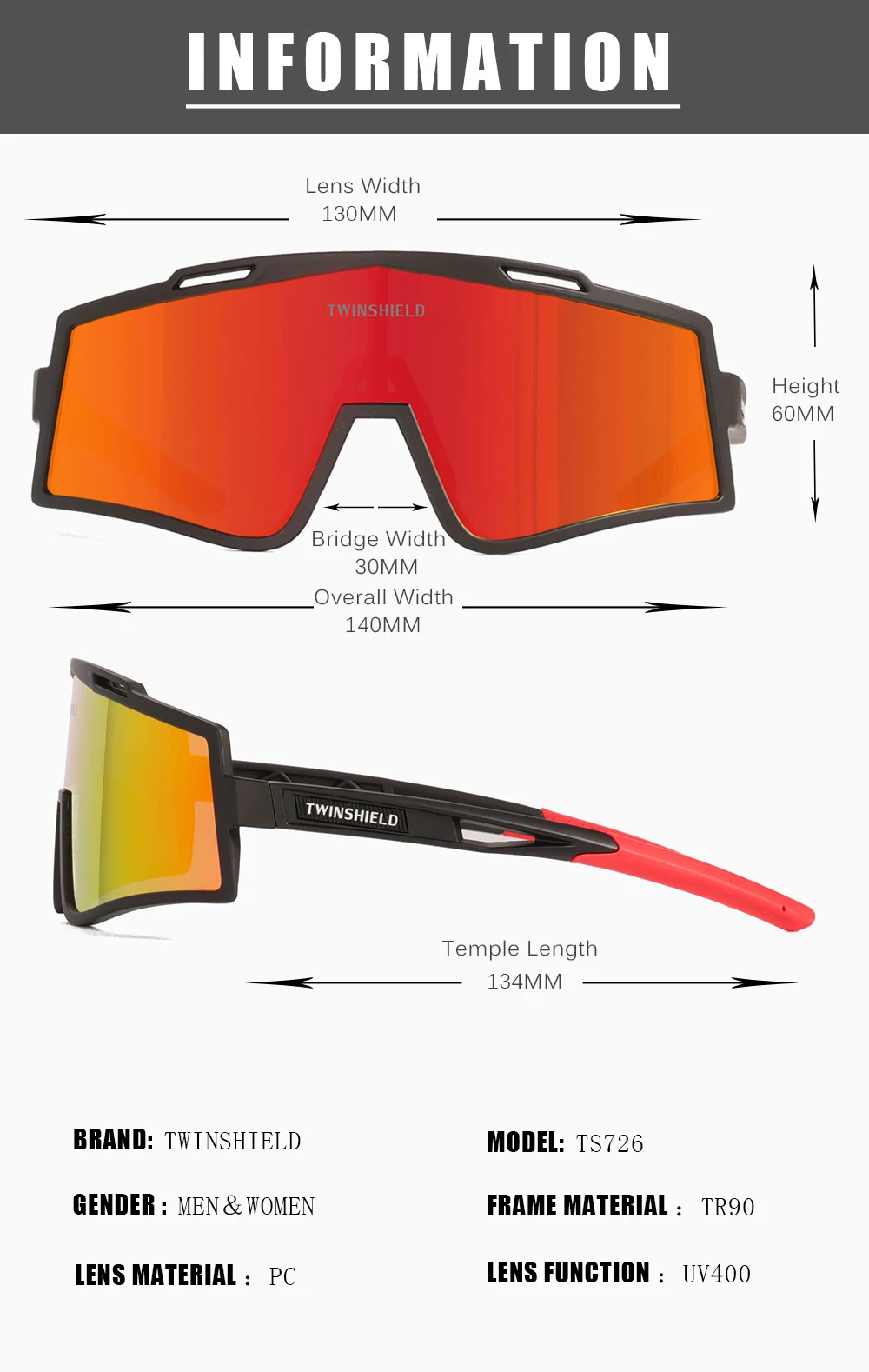 Twinshield TR90 Premium Running Cycling Glasses Men Mountain Biking Sunglasses Women Sports Sunglasses