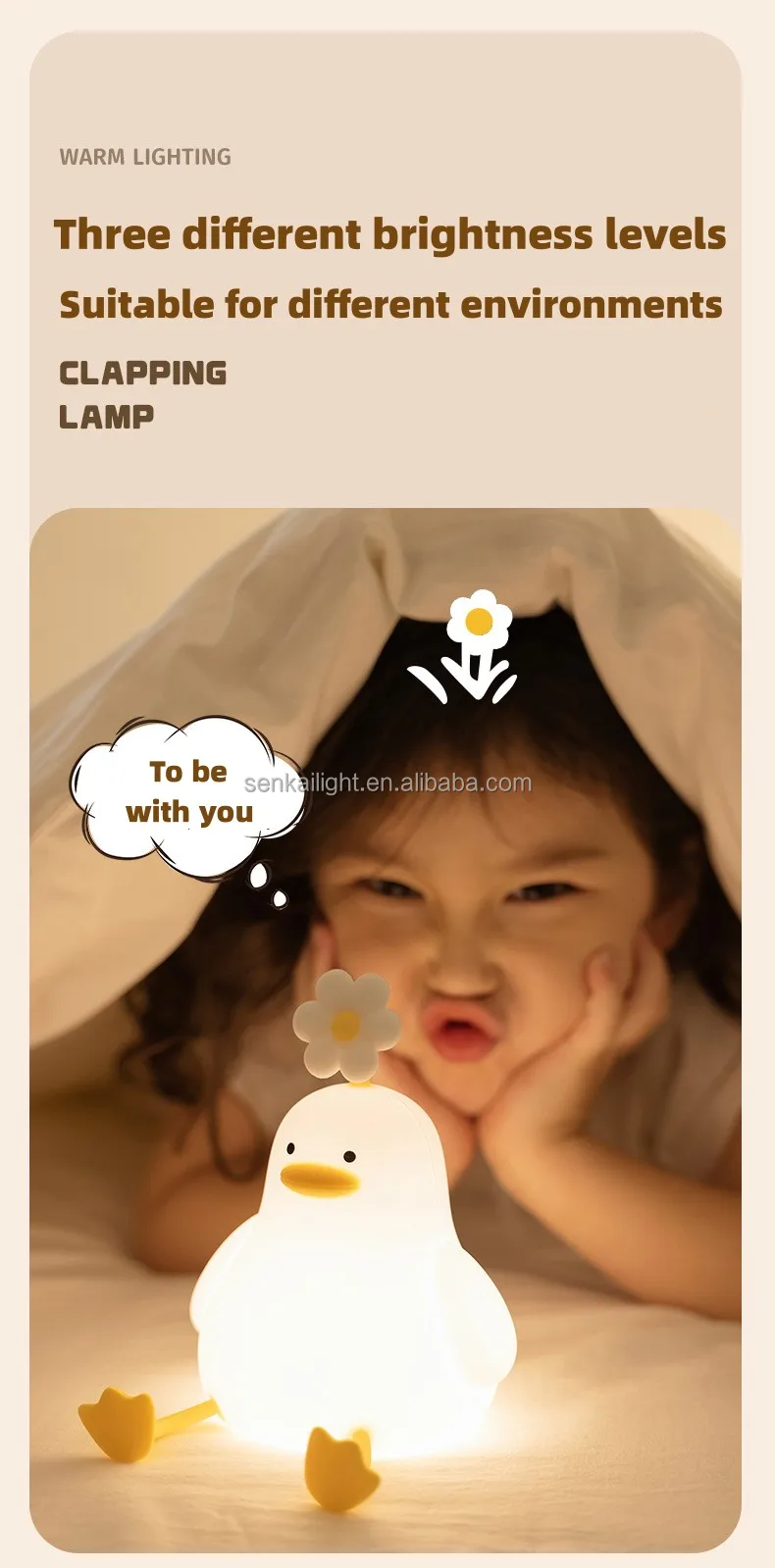 Senkai Bedroom Decor Timer Baby Night Light Usb Rechargeable Cute Duck 