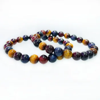 Wholesale 8mm Natural Multicolor Tiger Eye Colored Fluorite Semi-Precious Gemstone Beads Stretch Bracelets Unisex Handmade