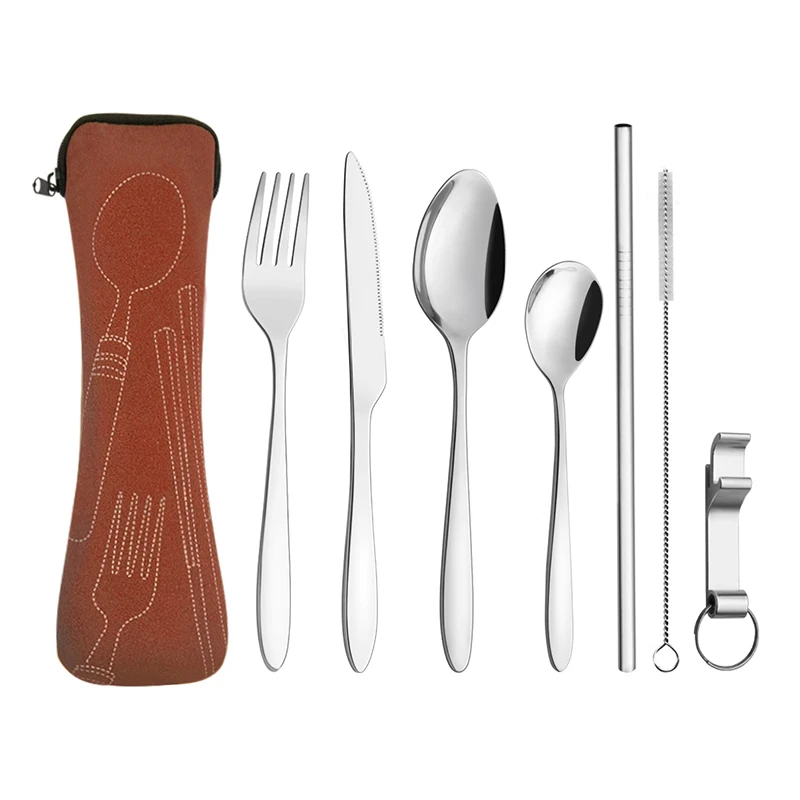 Нержавеющая сталь Палочки для еды Столовые приборы металлические соломы Чехол персонализированные столовый набор в дорогу для путешествий