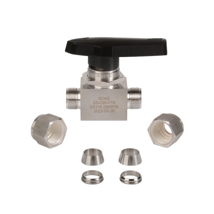 Instrumentation Double Ferrule Straight Type Ball Valve High Pressure PTFE PFA PEEK Compression 6000psi Stainless Steel 316