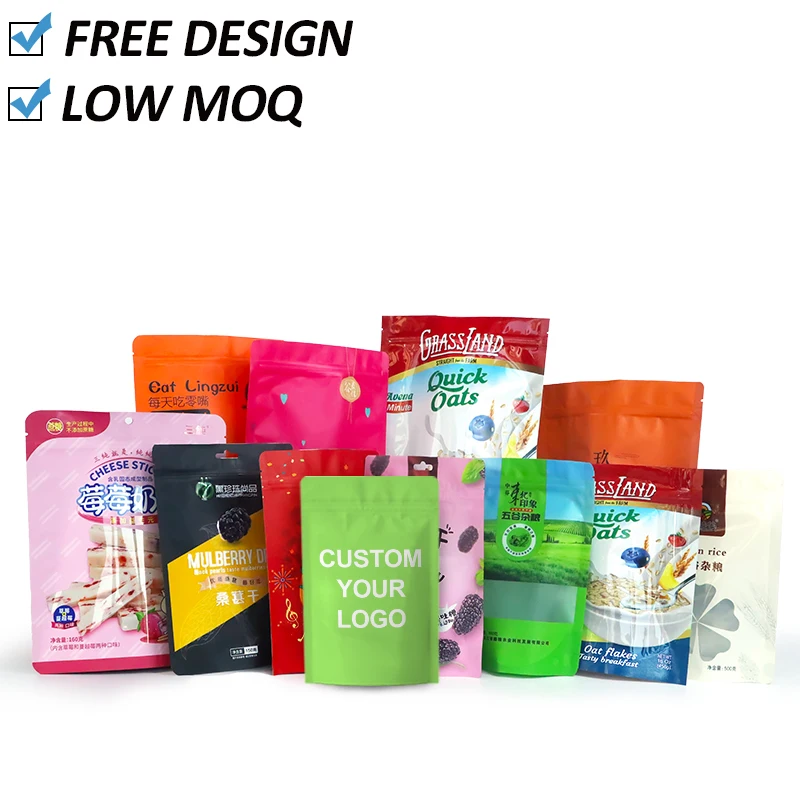 Custom Biodegradable Stand Pouches 3 Side Seal Bag Aluminum Foil PE CPP for Chewing Gum Dry Customized Food Packaging Paper Bags