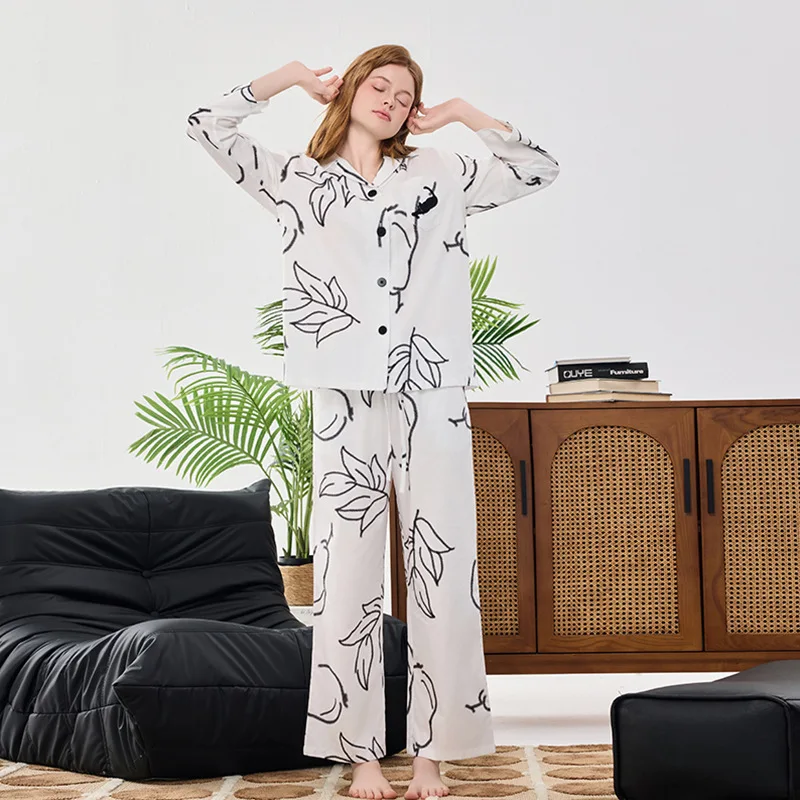 Unisex Women Men's Elegant Summer Long Cotton Loungewear Pajama Set Adult Comfy Breathable Lounge Wear Couple Sleepwear Set