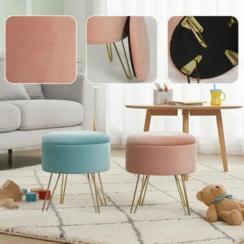 Modern Metal Leg Dressing Stool Simple Dual-Purpose Multi-functional Stool Storage Footstool for Living Room Bedroom