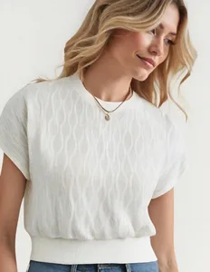 Women's Elegant Pattern Bat Sleeve Top Summer Casual Loose Sweater Solid Color Korean Style for Office Lady with Front Logo