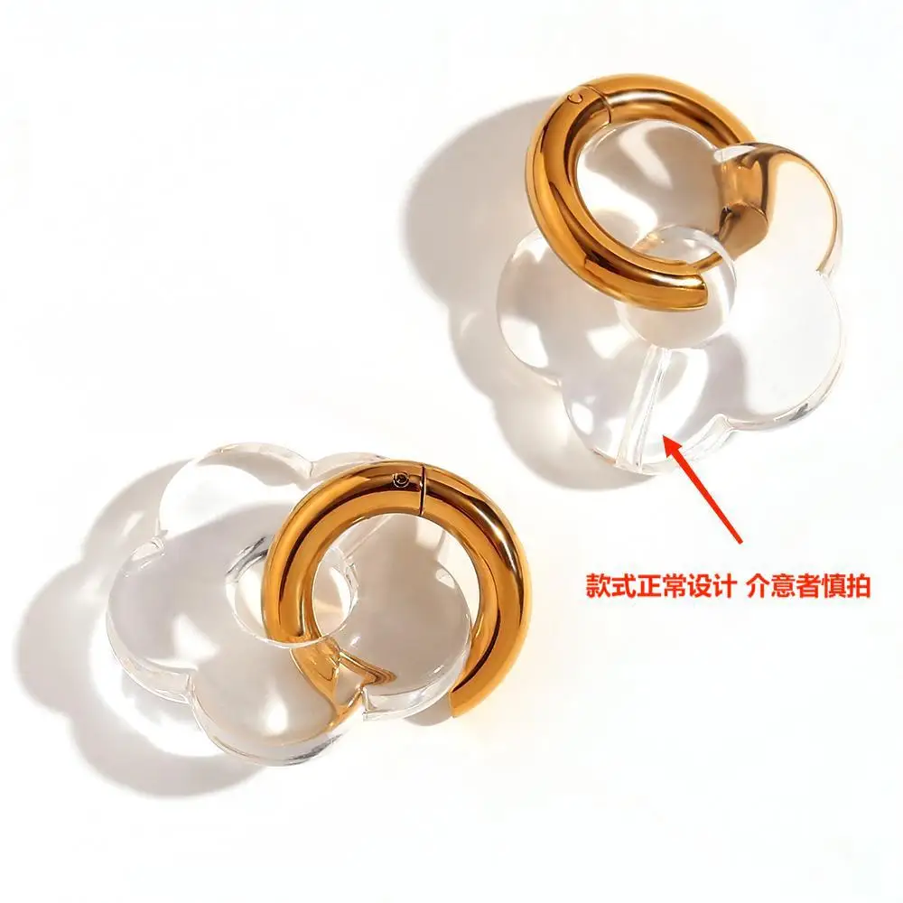 Summer Resin Flower Earrings Female Hoop Earrings 18K Gold-plated Stainless Steel for Beautiful Girl