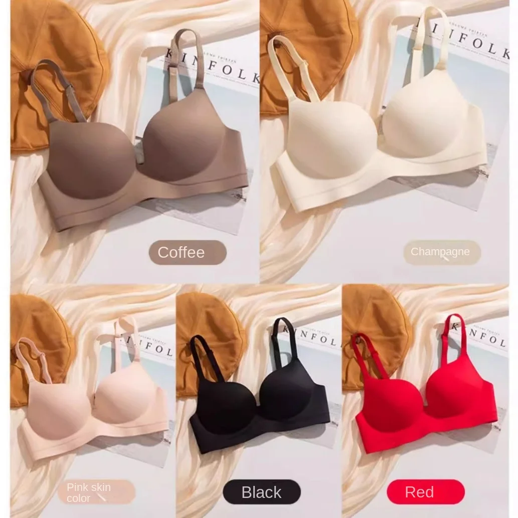 Simple Small Breasts Show Large Push-up Bra Wholesale Women's Seamless Underwear Girls No Underwire Medium Thick Cup Bra