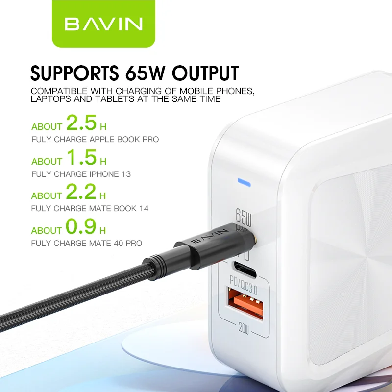Bavin 65W Gan Charger Fast Charge Car Charger with Custom Logo