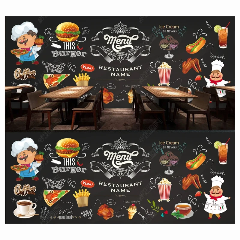 Hd Hand Painted Peel And Sticker Wallpaper Western Fast Food Burger  Restaurant Wallpaper Mural - Buy Interior 3d Wallpaper,Restaurant Murals  Wallpaper,Wallpapers/wall Coating Product on 