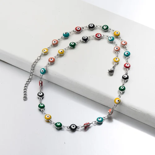 BAOYAN Trendy Red Blue Colored Enamel Beaded Necklace Silver Color Necklace Jewelry