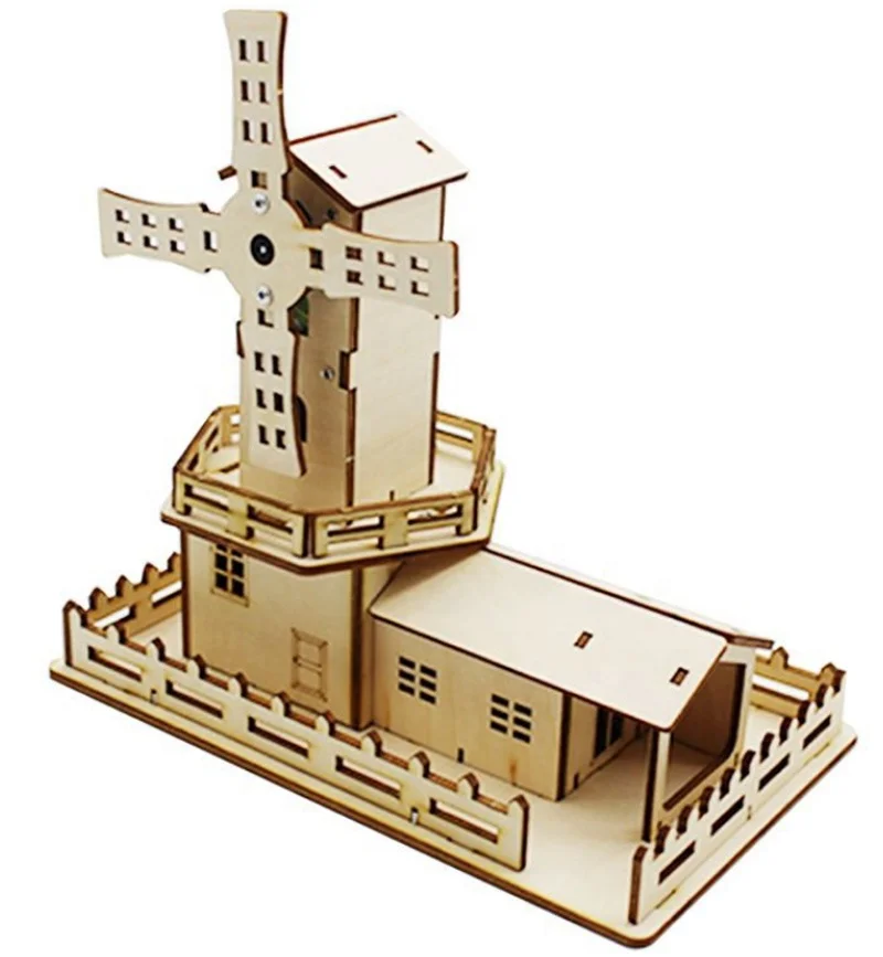 Wooden Sound Light Rotating Windmill DIY Building Ornaments Puzzle Funny Gadgets Novelty Interesting Toys for Children Gift