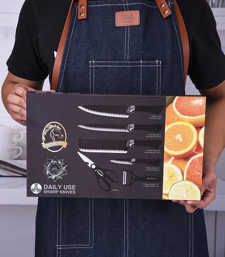 Promotion Professional Tools Chef Bread Slicing Knife Kitchen Scissor Vegetable Fruit Peeler 6pcs Kitchen Knife Set