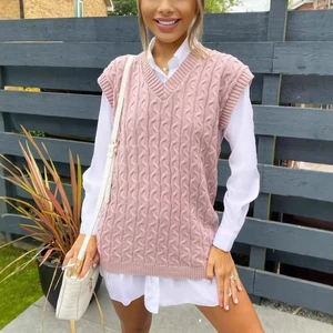 Women's All-Match Korean Style Top Casual Winter Knitted V-Neck Vest 100% Cotton Front Logo Placement