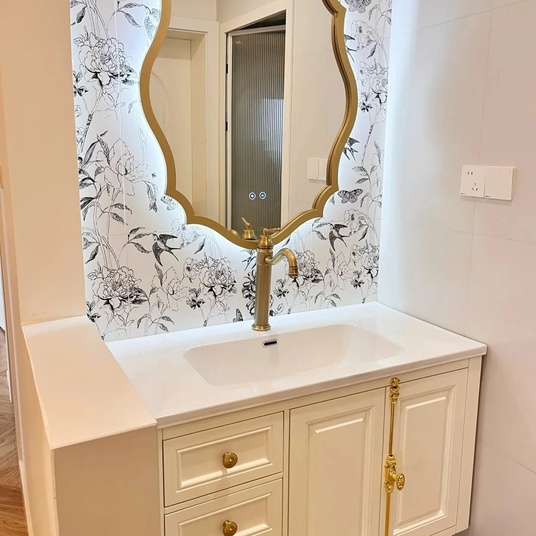 Factory Price French Style Bathroom Cabinet Mirror Vanity  Euro Modern High Quality  Customized