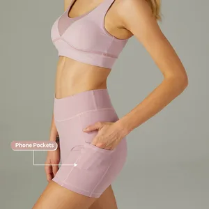 Hot Selling Sleeveless Yoga Wear Set Sports Bra Biker Short Custom Logo