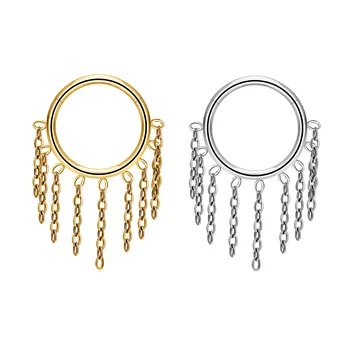 Wholesale G23 ASTM F136 Titanium 16G Hinged Segment Clicker Septum Nose Ring with Tassel Chain Cartilage Earring Helix Piercing