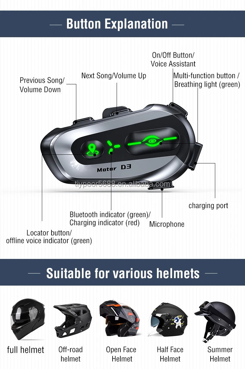 product tiypeor motorcycle helmet headset d3 with global positioning system and ai voice assistant for motorbike rider-10